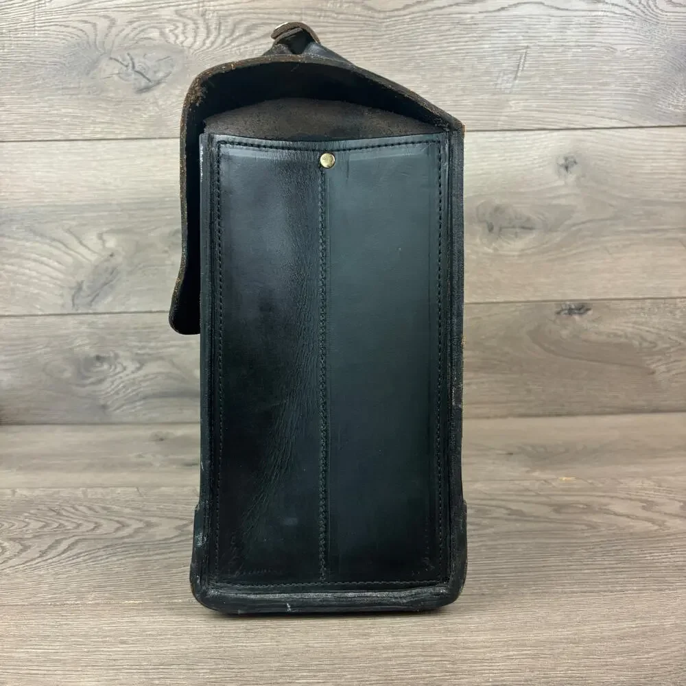 Cathey Enterprises Inc. Vintage Black Leather Briefcase Locking Flap Cowhide Bag